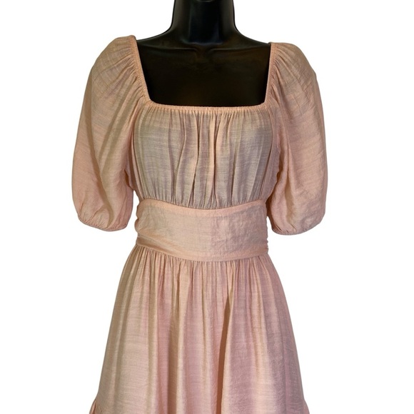 Altar'd State Women Small Peach Mini Dress Puff Sleeves Open cutout back ruffle - Picture 4 of 10